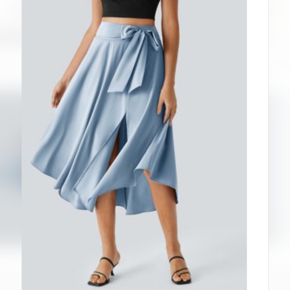 NWT Breezeful High Waisted Tie Side 2-in-1 Curved Hem Flowy Quick Dry Midi Skirt